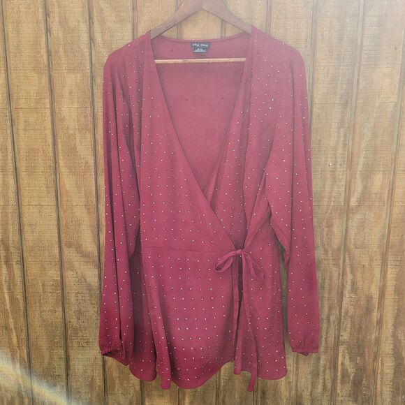 City Chic Ruby Red Bling Flirt Embellished Wrap Blouse Womens Plus Size XL/22 - Picture 1 of 11